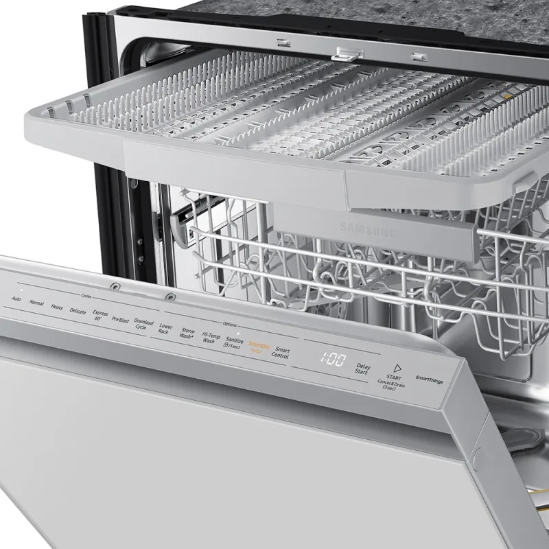 42 dBA Smart Sanitize Hidden Touch Control Dishwasher in White Glass with Smart Dry